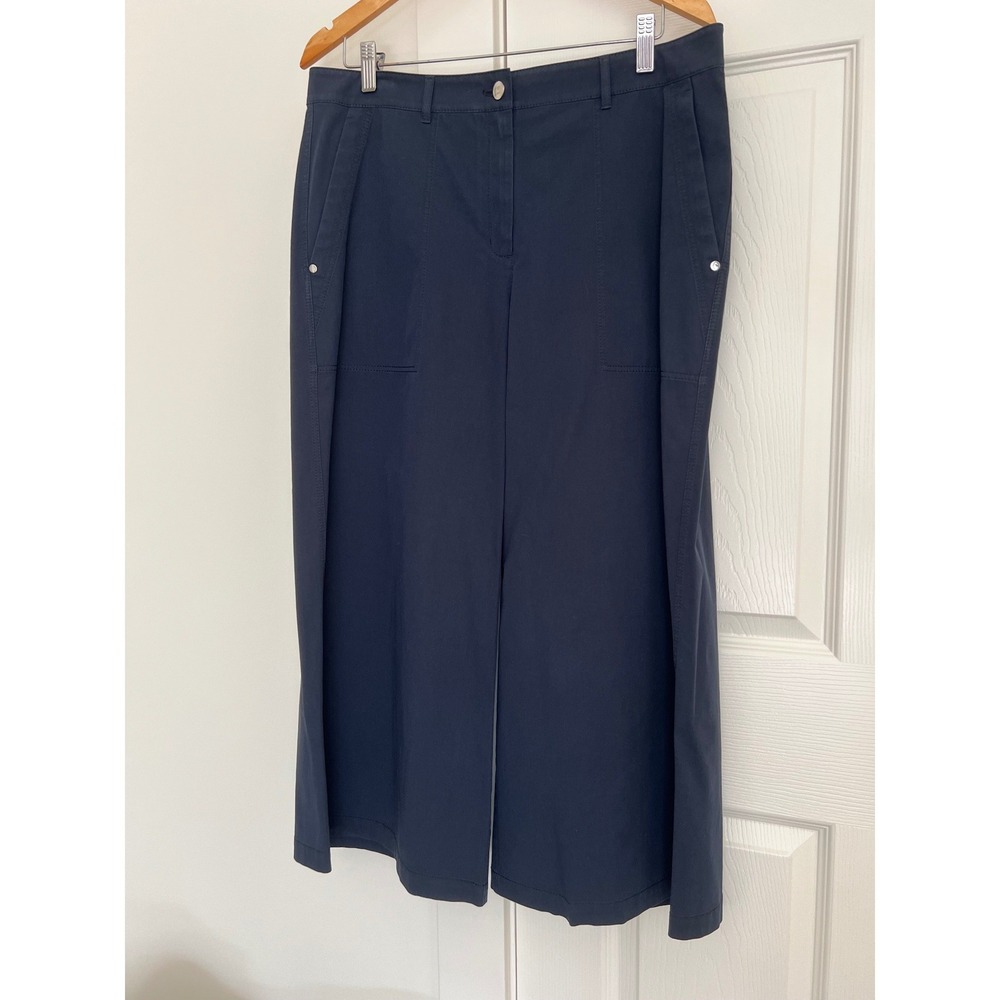 Lafayette 148 New York Womens Navy Blue Wide Leg Cotton‎ Stretch Pants Size 12